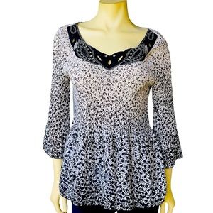 Nicola Black and White Pleated Beaded Neck Dress Top Size L